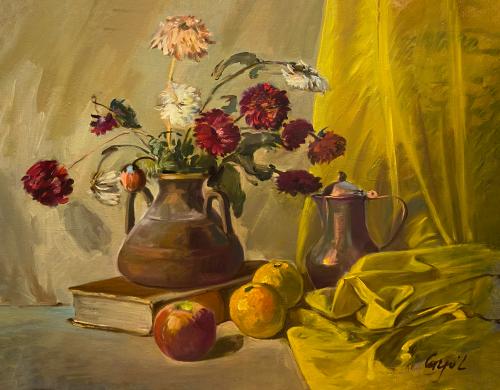 Fiori, libro e tenda di Luigi Carpi Fiori, libro e tenda di Luigi Carpi