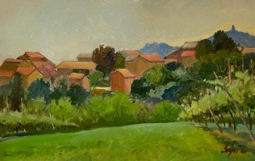 Paese di collina con vigneto di Luigi Carpi Paese di collina con vigneto di Luigi Carpi